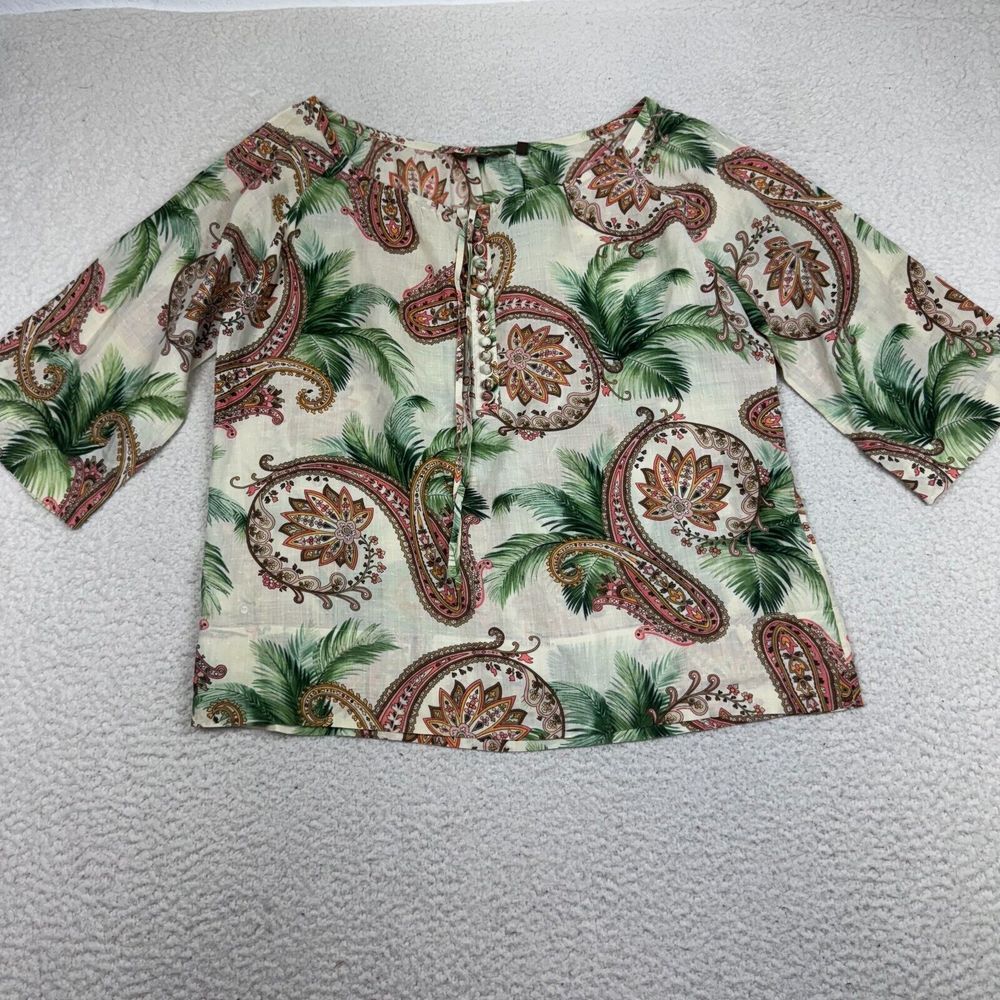 Tommy Bahama Top Womens Medium Blouse 3/4 Sleeve Paisley Print Boho Multicolor